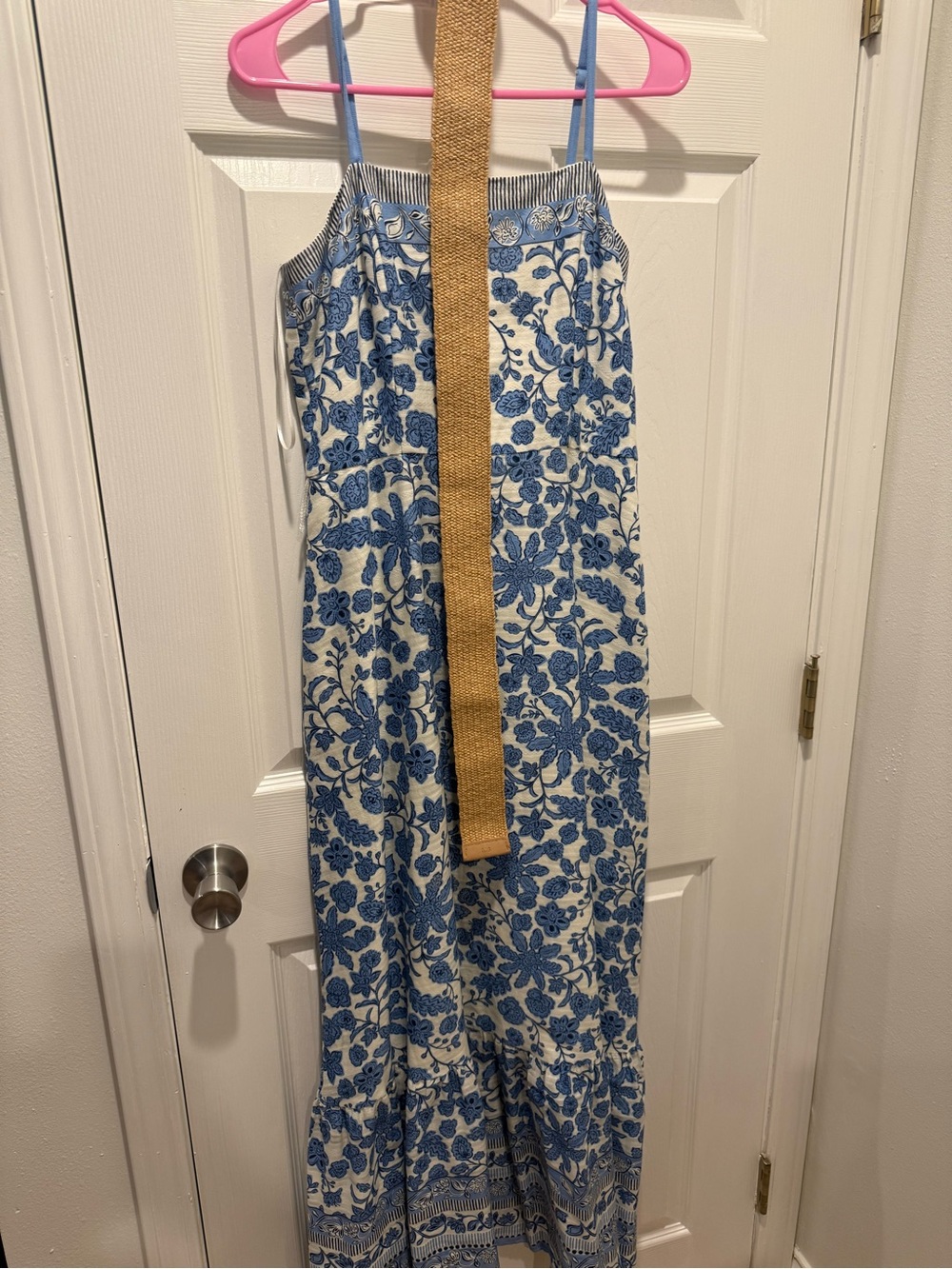 Taylor Blue and White Floral Maxi dress with belt